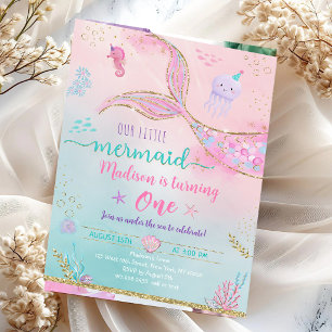 Pink Gold Mermaid Under The Sea Birthday Invitation