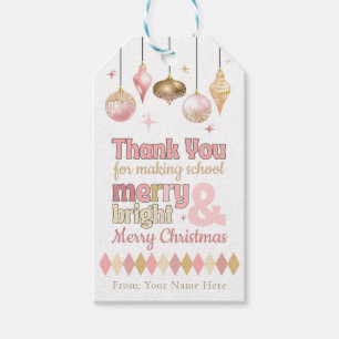 Pink & Gold Merry and Bright Christmas Gift Tag