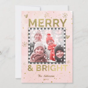 Pink Gold MERRY & BRIGHT Holiday Doodle Photo
