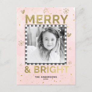 Pink Gold MERRY & BRIGHT Holiday Doodle Photo