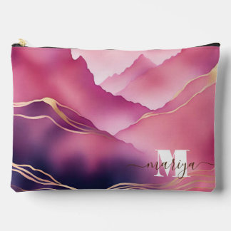 Pink Gold Metallic Marble name Accessory Pouch