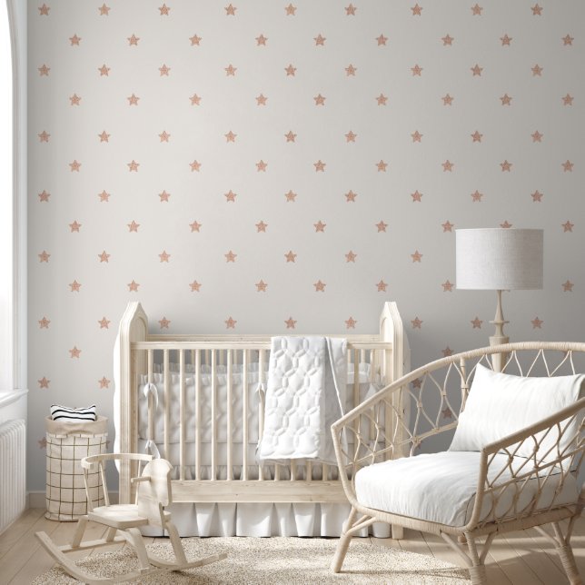 pink gold metallic stars pattern beige wallpaper (Kids)