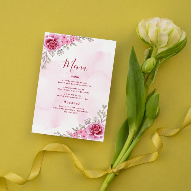 Pink Gold Minimalist Floral Wedding  Menu (Creator Uploaded)