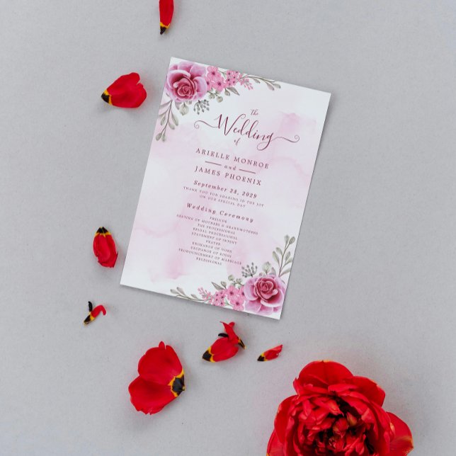 Pink Gold Minimalist Floral Wedding  Programme (Creator Uploaded)