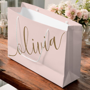 Pink Gold Minimalist Modern Monogram Elegant Large Gift Bag
