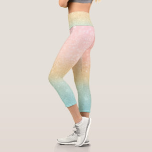 Pink Gold Mint Glitter Ombre Luxury Design Capri Leggings