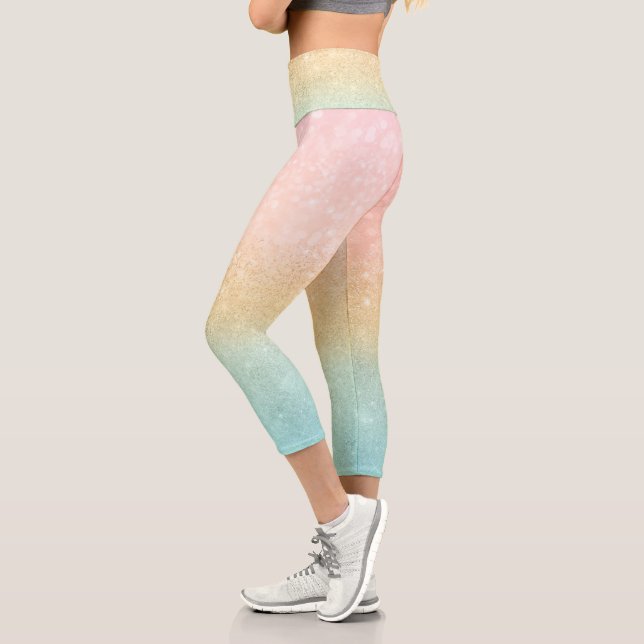 Pink Gold Mint Glitter Ombre Luxury Design Capri Leggings (Left)