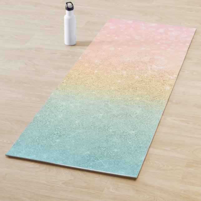 Pink Gold Mint Glitter Ombre Luxury Design Yoga Mat (In Situ)
