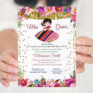 Pink & gold Miss Quinceañera Mexican Invitation