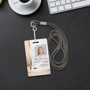 Pink & Gold Mobile Notary Signing Agent ID  Badge
