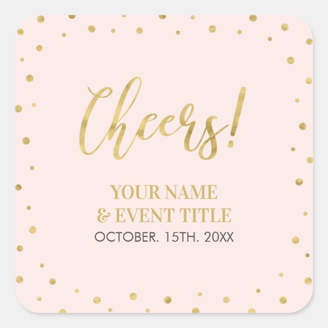 Pink & Gold | Modern Cheers Adult Birthday Favour Square Sticker (Front)