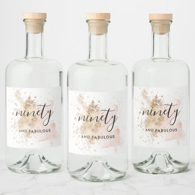 Pink Gold Modern Chic 90th Birthday Calligraphy  Liquor Bottle Label (Bottles)