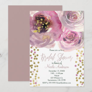 Pink & Gold Modern Floral Watercolor Bridal Shower Invitation