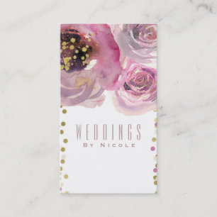Pink & Gold Modern Floral Watercolor Chic Business Card