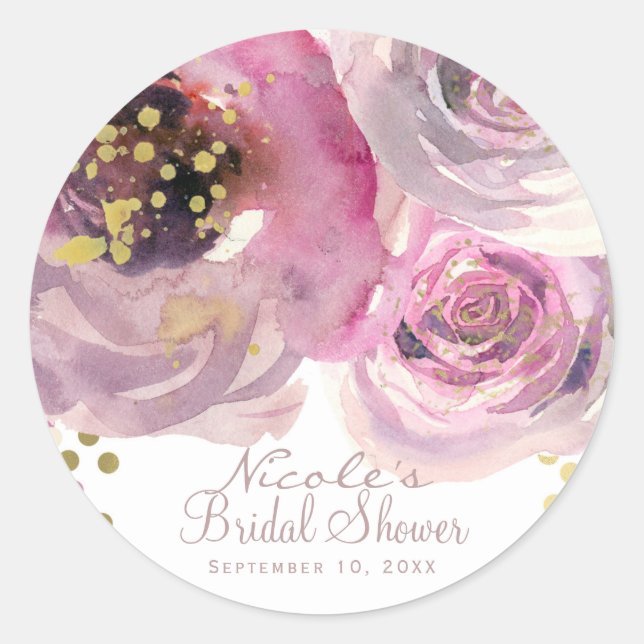 Pink & Gold Modern Floral Wedding Birthday Party Classic Round Sticker (Front)