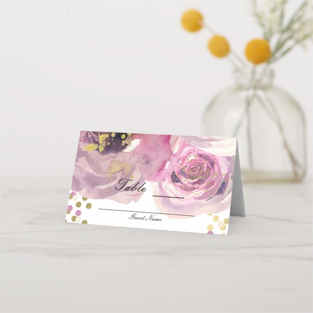 Pink & Gold Modern Floral Wedding Table Seating Place Card (Back)