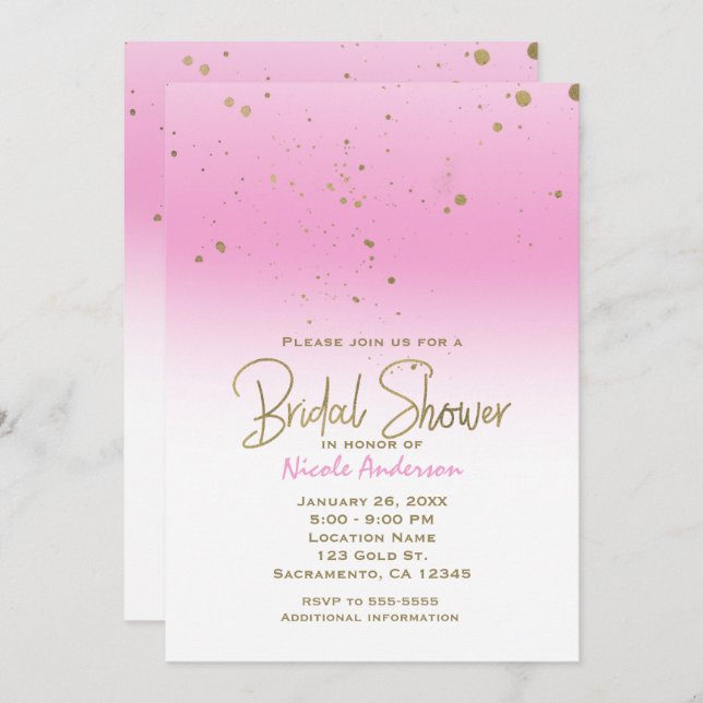 Pink & Gold Modern Glam BRIDAL SHOWER Elegant Invitation (Front/Back)
