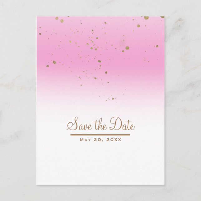 Pink & Gold Modern Glam Chic Wedding Save the Date Announcement Postcard (Front)