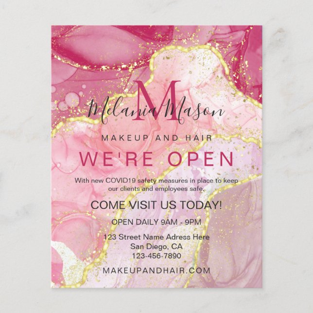 Pink Gold Modern Liquid Watercolor Alcohol Ink Art Flyer (Front)