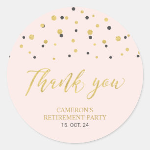 Pink & Gold   Modern Retirement Favour Thank you Classic Round Sticker