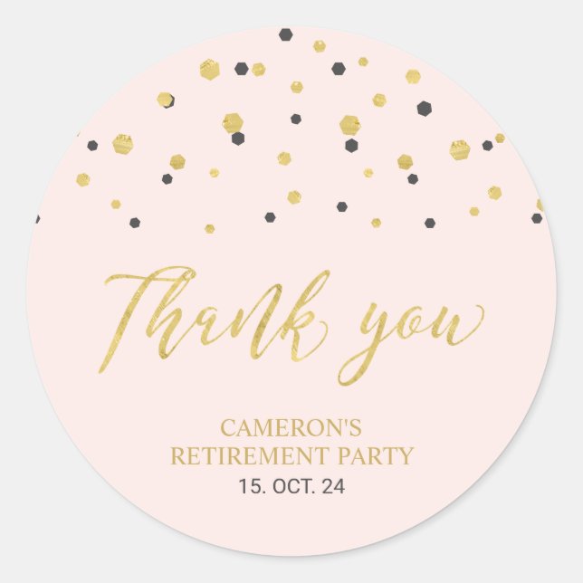 Pink & Gold | Modern Retirement Favour Thank you Classic Round Sticker (Front)
