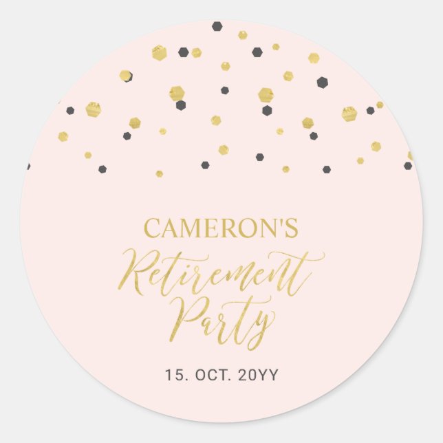 Pink & Gold | Modern Retirement Party Favour Classic Round Sticker (Front)