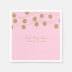 Pink & Gold Modern String Lights Chic Party Napkin