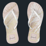 Pink gold monogram foliage botanical flip flops<br><div class="desc">An elegant,  modern tropical summer abstract pattern.  Rustic rose gold background,  and white palm tree leaves.  Decorated with faux gold brush strokes.  Add your name and monogram letter.</div>