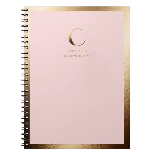 Pink Gold Monogram Framed Notebook (Front)