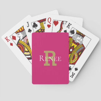 Pink Gold Monogram Modern Bridge Canasta Playing Cards