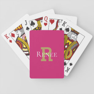 Pink Gold Monogram Modern Girl  Playing Cards