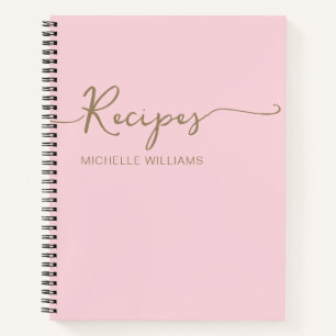 Pink Gold Monogram Name Signature Cookbook Recipe Notebook