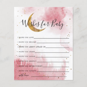 Pink Gold Moon and Stars Wishes for Baby Card