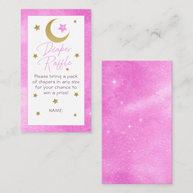 Pink Gold Moon & Stars Baby Girl Diaper Raffle Enclosure Card (Front/Back)