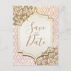 Pink Gold Moroccan Arabian Nights Save the Date Announcement Postcard