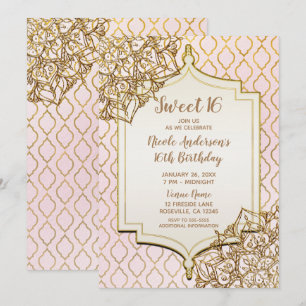Pink & Gold Moroccan Arabian Nights Sweet 16 Party Invitation