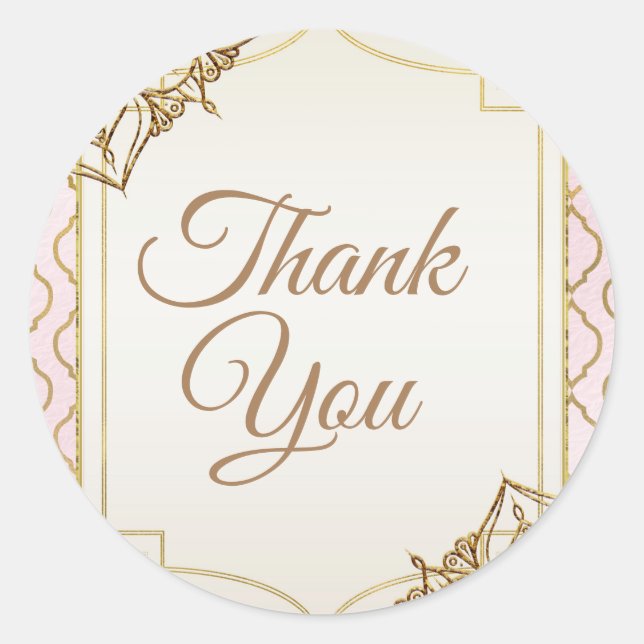 Pink & Gold Moroccan Arabian Nights Wedding Favour Classic Round Sticker (Front)