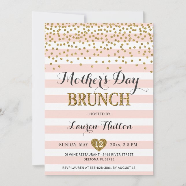 Pink Gold Mother's Day Brunch Elegant Modern Chic Invitation (Front)