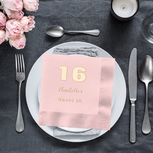Pink gold name elegant birthday party foil napkins (Creator Uploaded)