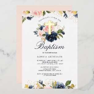 Pink Gold Navy Floral Baptism 