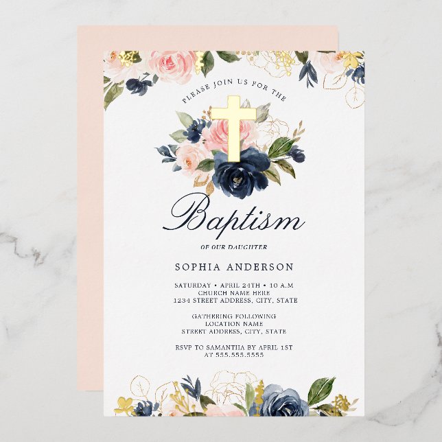 Pink Gold Navy Floral Baptism  (Front/Back)