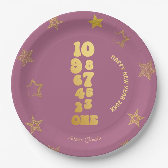 Pink Gold New Years Eve Party  Paper Plate (Front)
