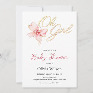 Pink & Gold “Oh Gir” Gold Typography Baby Shower Invitation