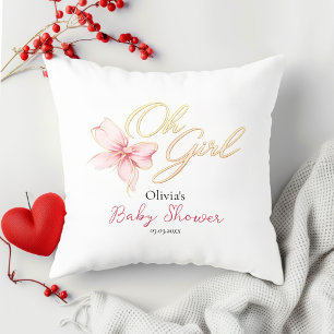 Pink & Gold “Oh Girl” Gold Typography Baby Shower Cushion