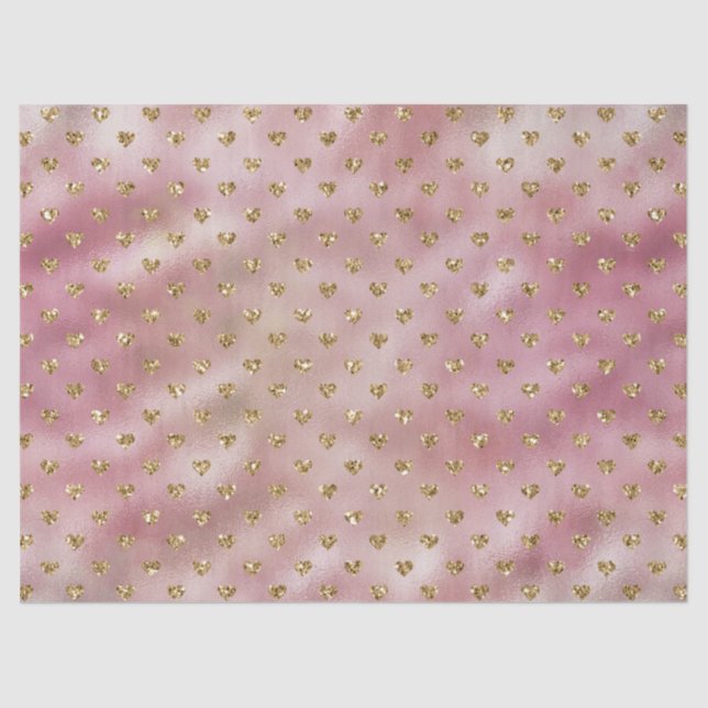 Pink Gold Ombre Glitter Hearts Tissue Paper (Front)