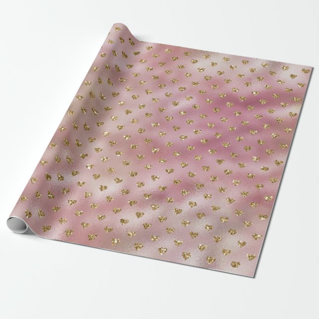 Pink Gold Ombre Glitter Hearts Wrapping Paper (Unrolled)
