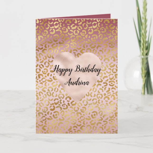 Pink Gold Ombre Leopard Print          Card (Front)