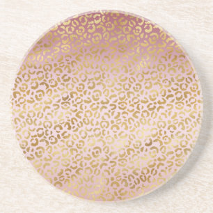 Pink Gold Ombre Leopard Print  Coaster