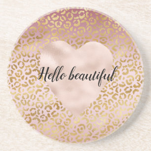 Pink Gold Ombre Leopard Print Coaster