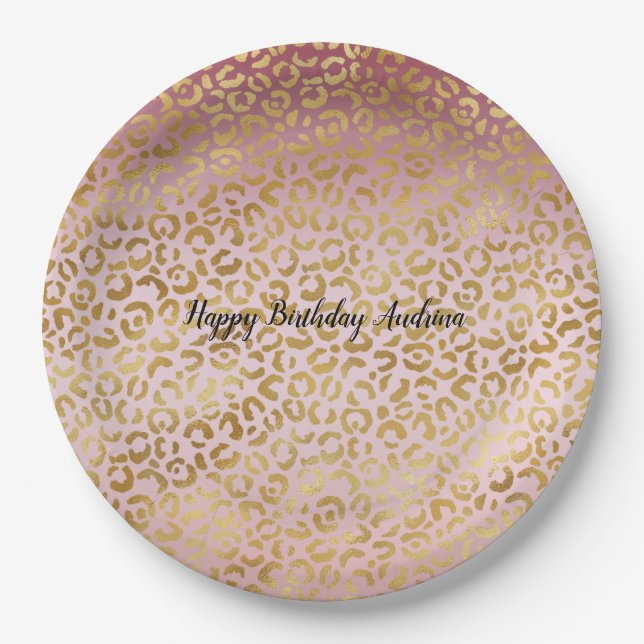 Pink Gold Ombre Leopard Print          Paper Plate (Front)